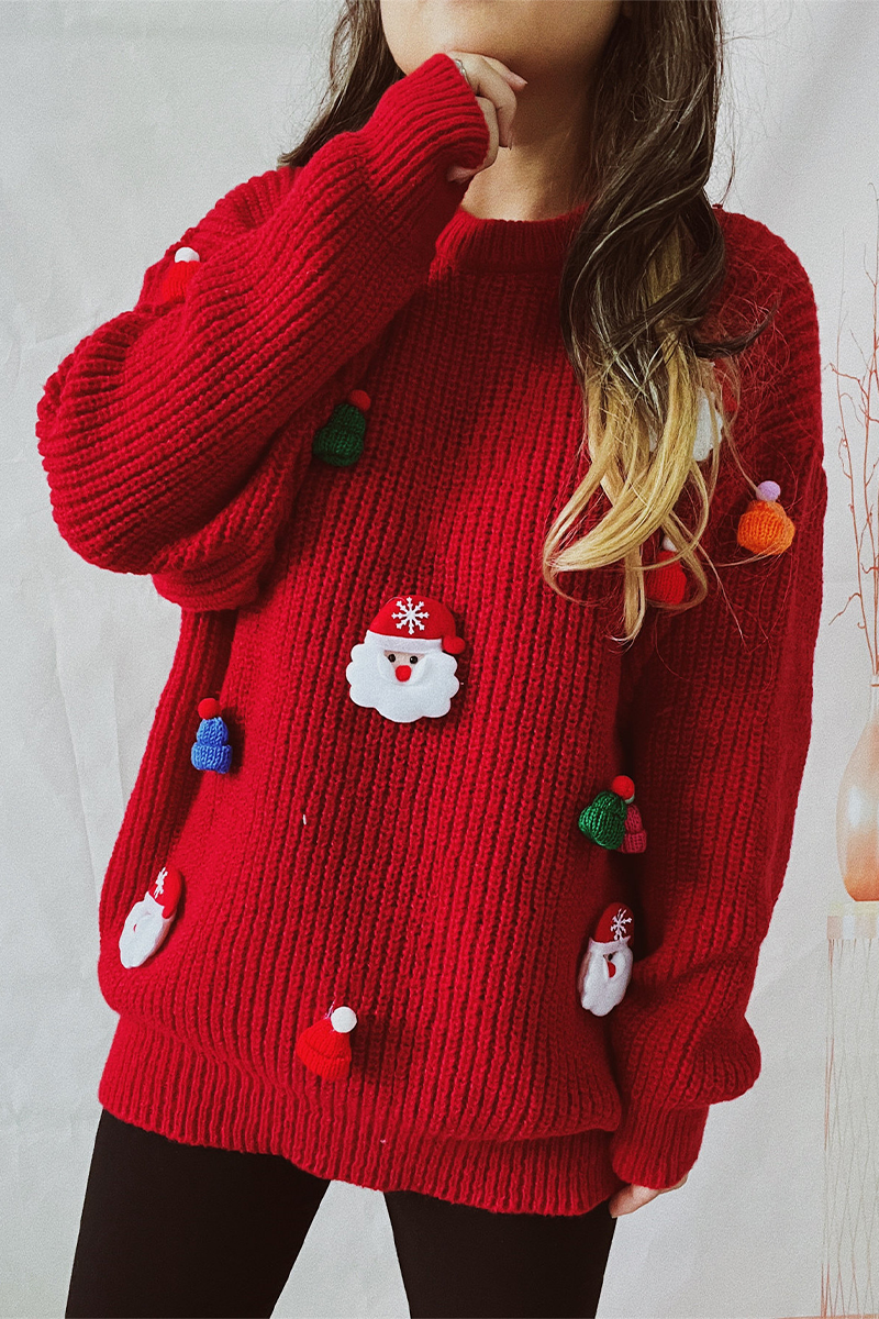 Florcoo Casual Santa Claus Patchwork Sweater for Christmas