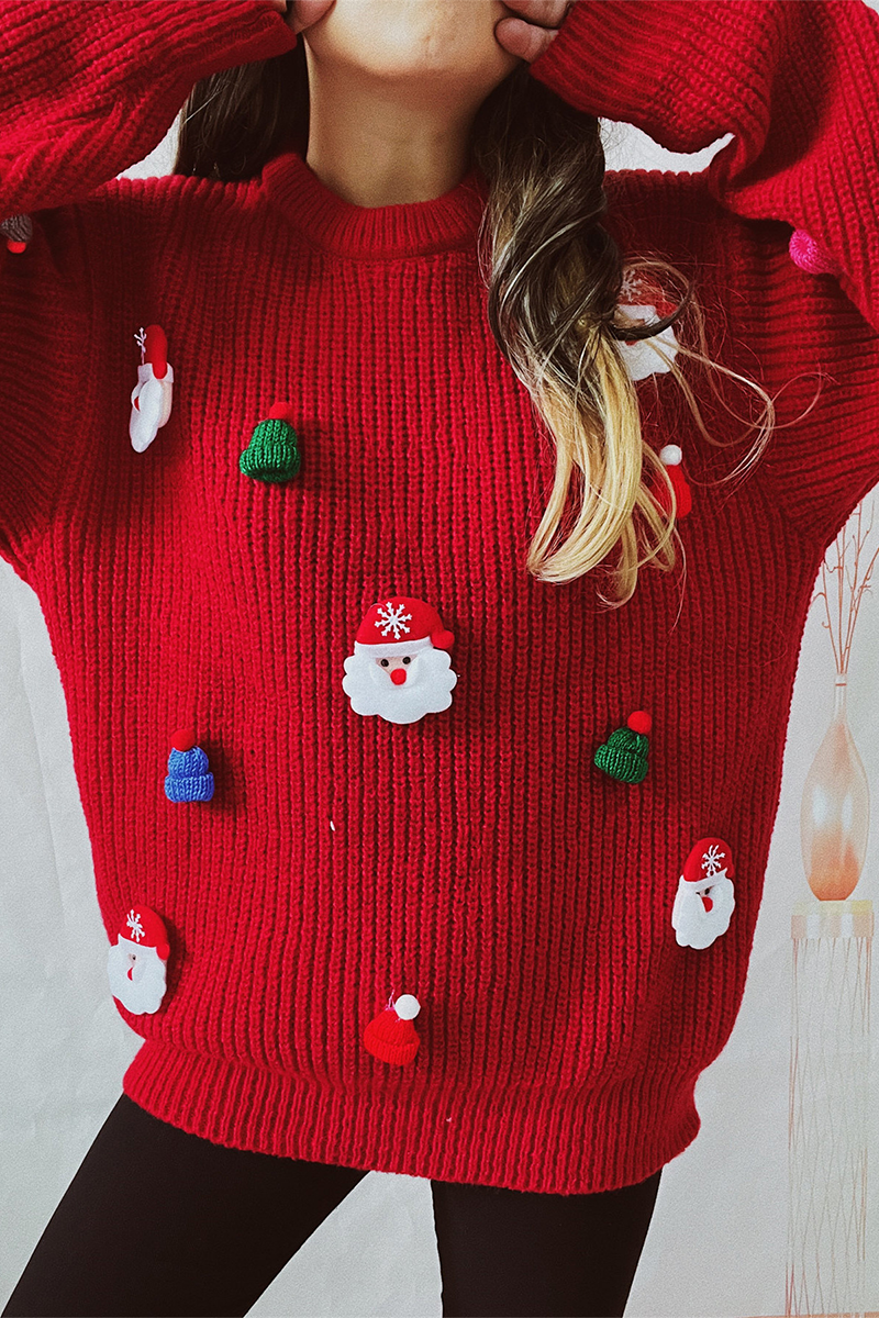 Florcoo Casual Santa Claus Patchwork Sweater for Christmas