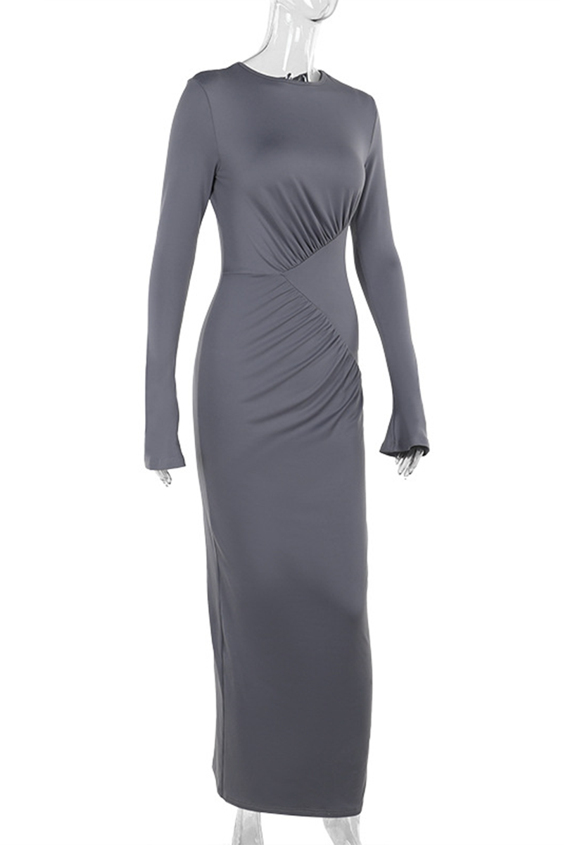 Elegant Ruched O Neck One Step Skirt Dresses - Fashionpara