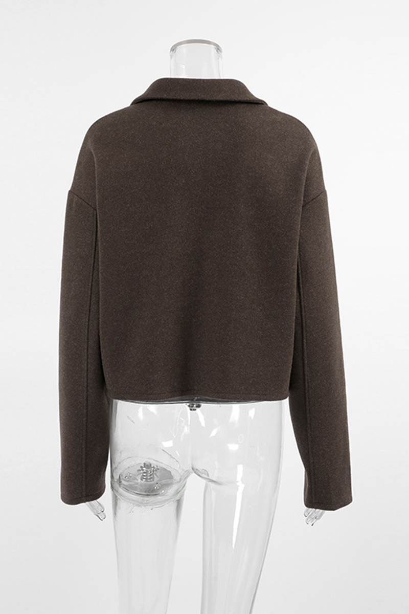 Casual Zippered Blazer with Turndown Collar for Effortless Style