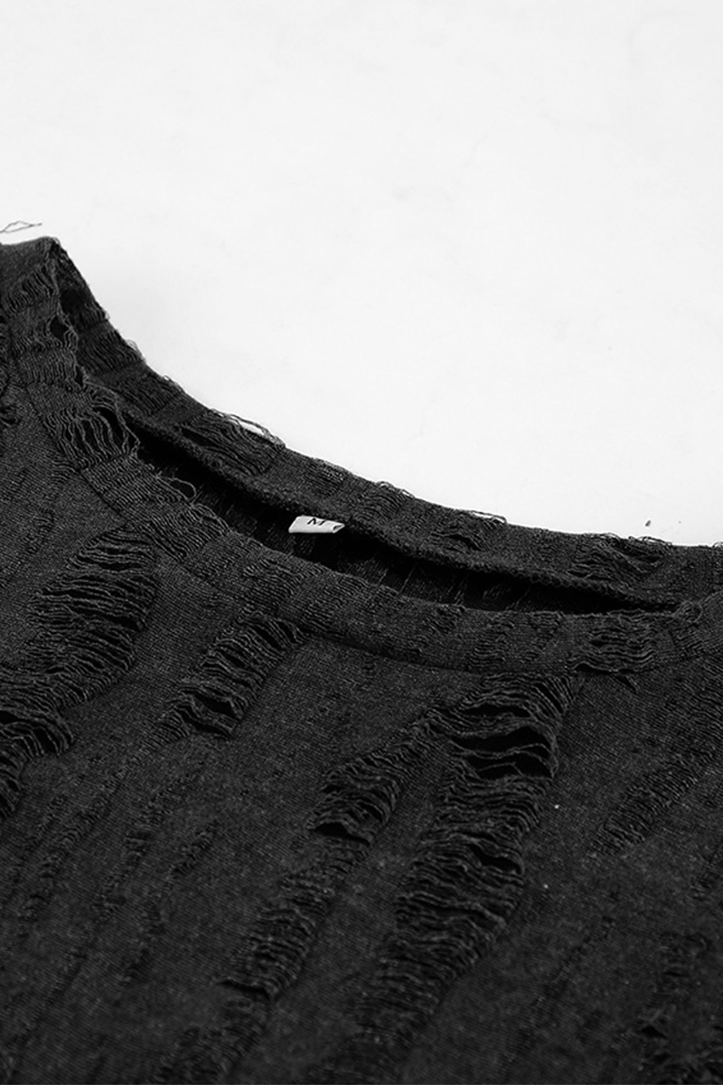 Casual Street Ripped Distressed O Neck Tops - Fashionpara