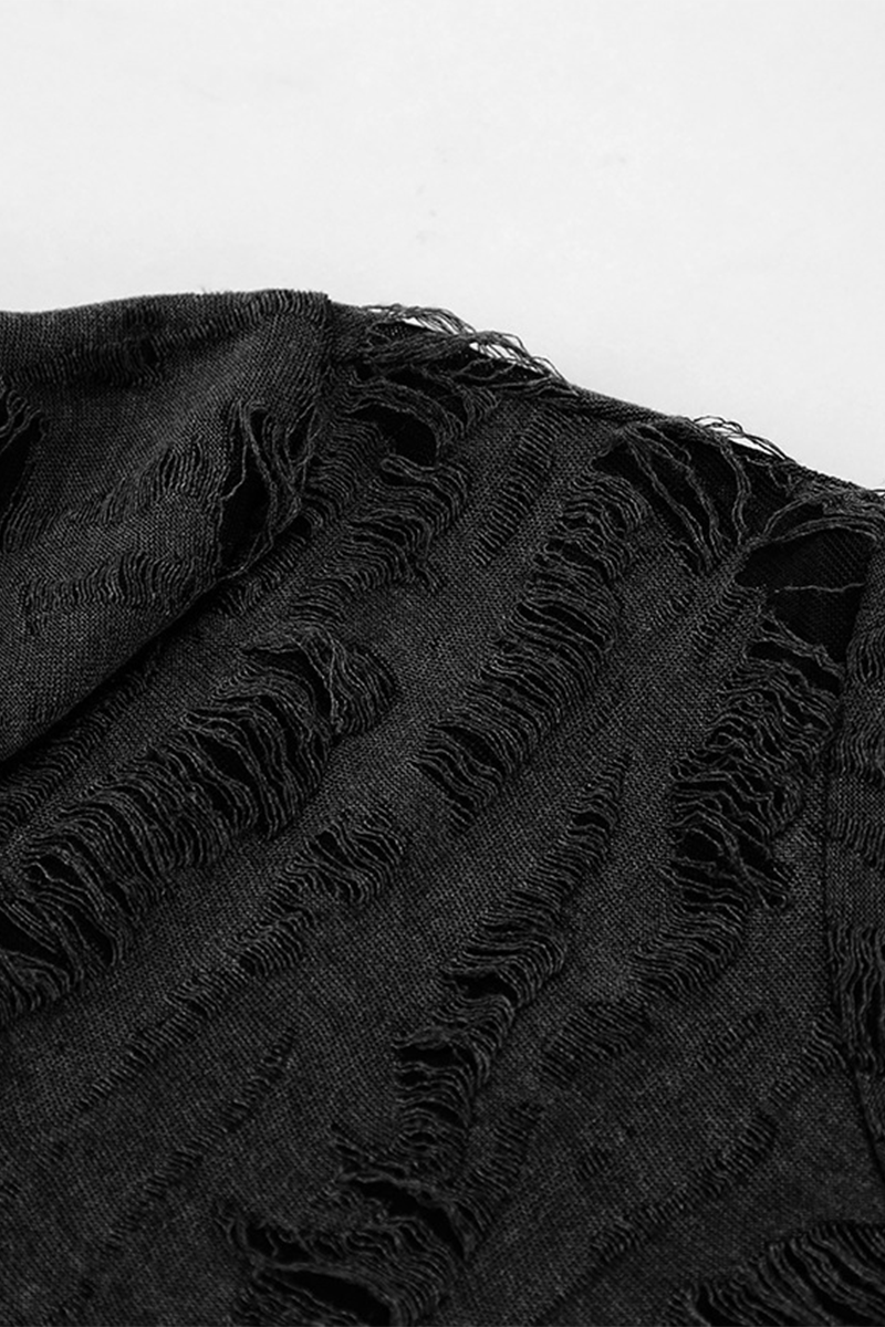 Casual Street Ripped Distressed O Neck Tops - Fashionpara