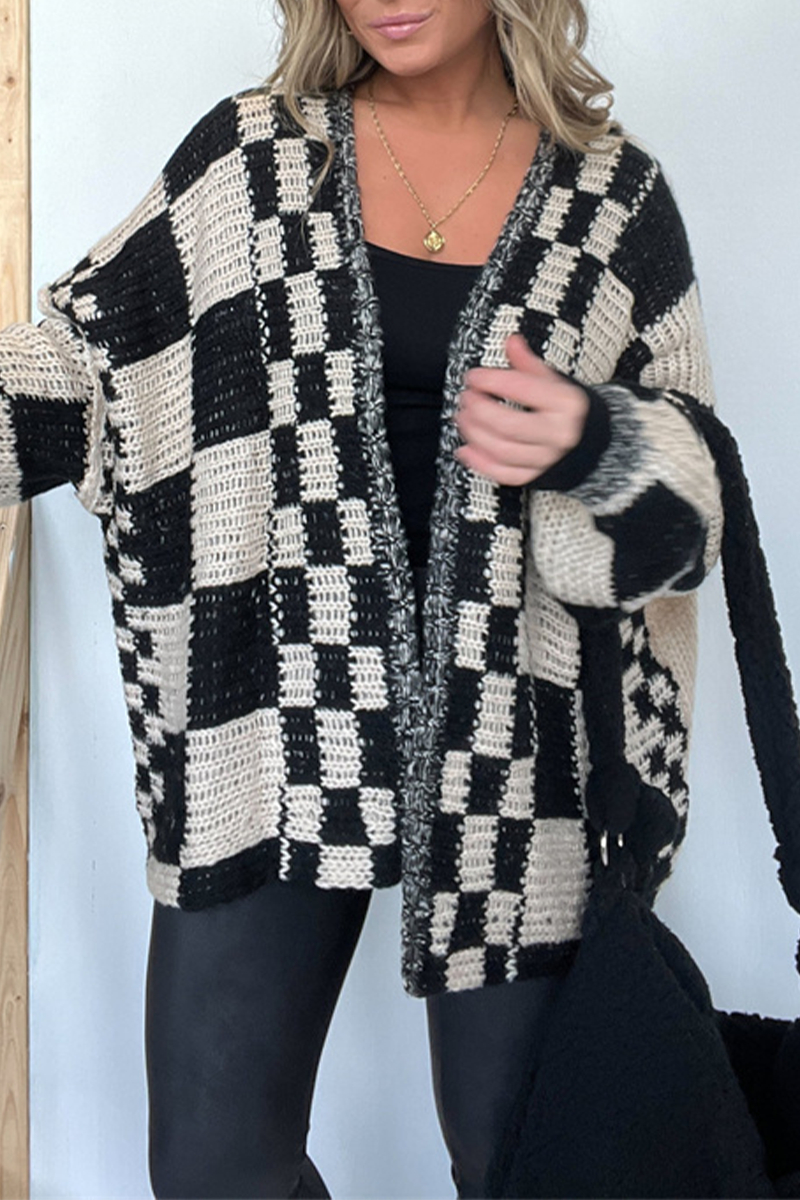 Bohonini Casual Plaid Weave V Neck Knitted Jacket, 3 Colors