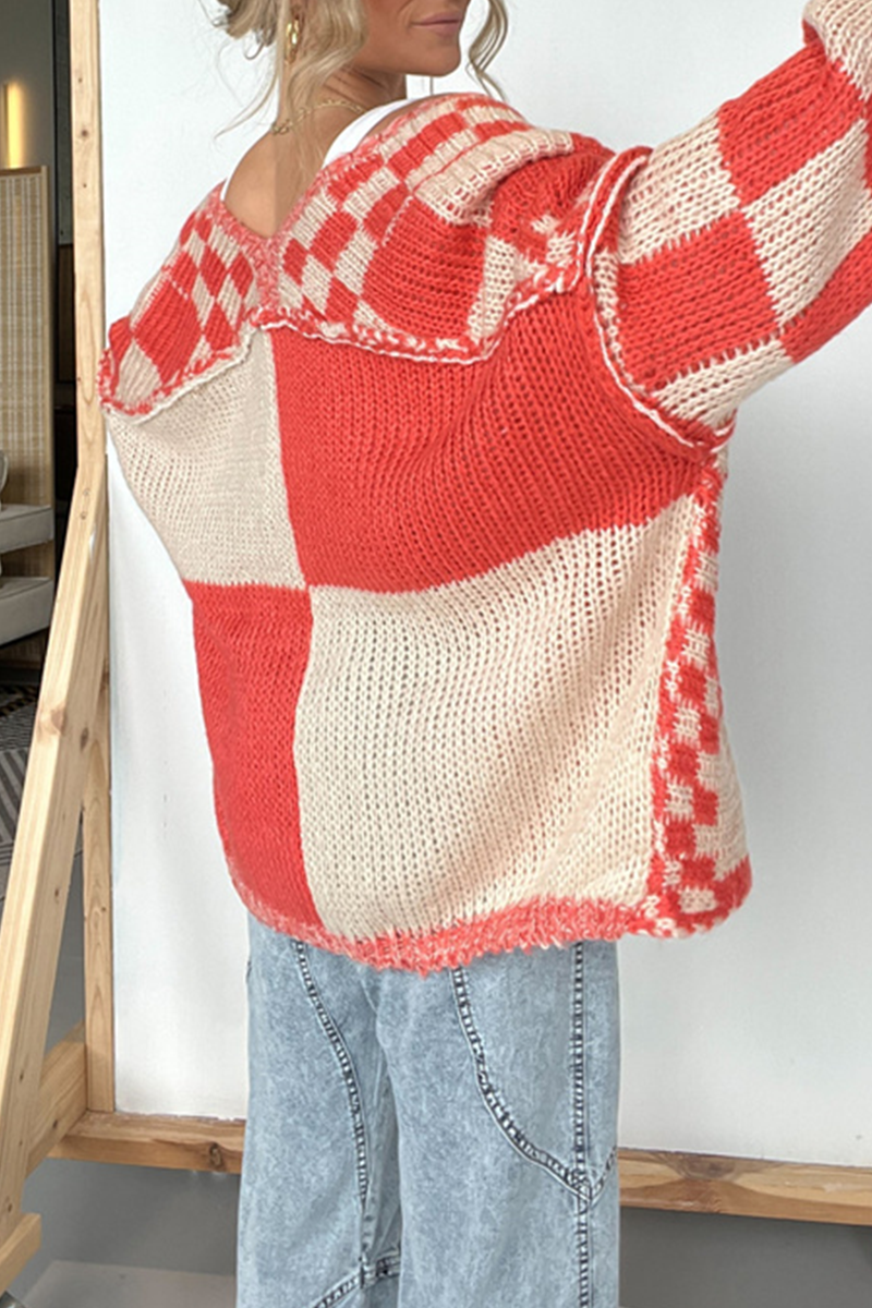 Bohonini Casual Plaid Weave V Neck Knitted Jacket, 3 Colors