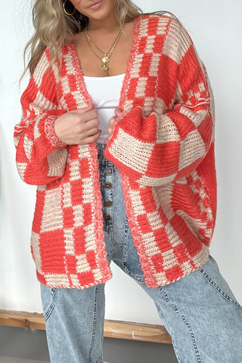 Bohonini Casual Plaid Weave V Neck Knitted Jacket, 3 Colors