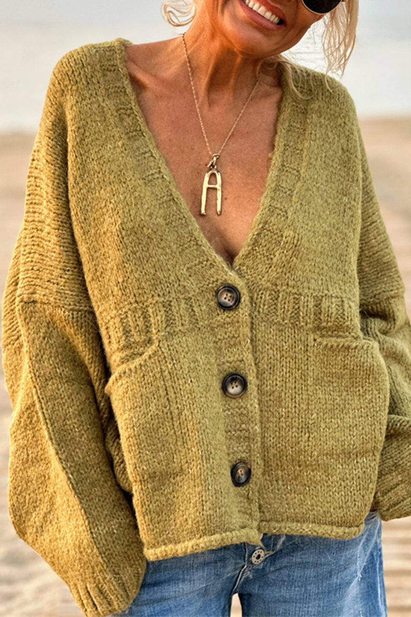 Bohonini V Neck Knitted Jacket with Pocket Buttons for Comfort