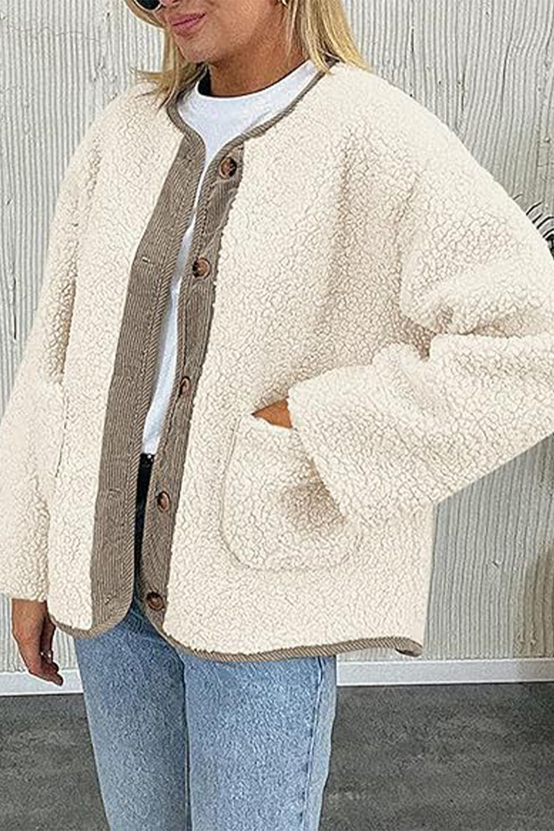 Stylish Contrast Pocket O Neck Blazer Jacket in 6 Colors