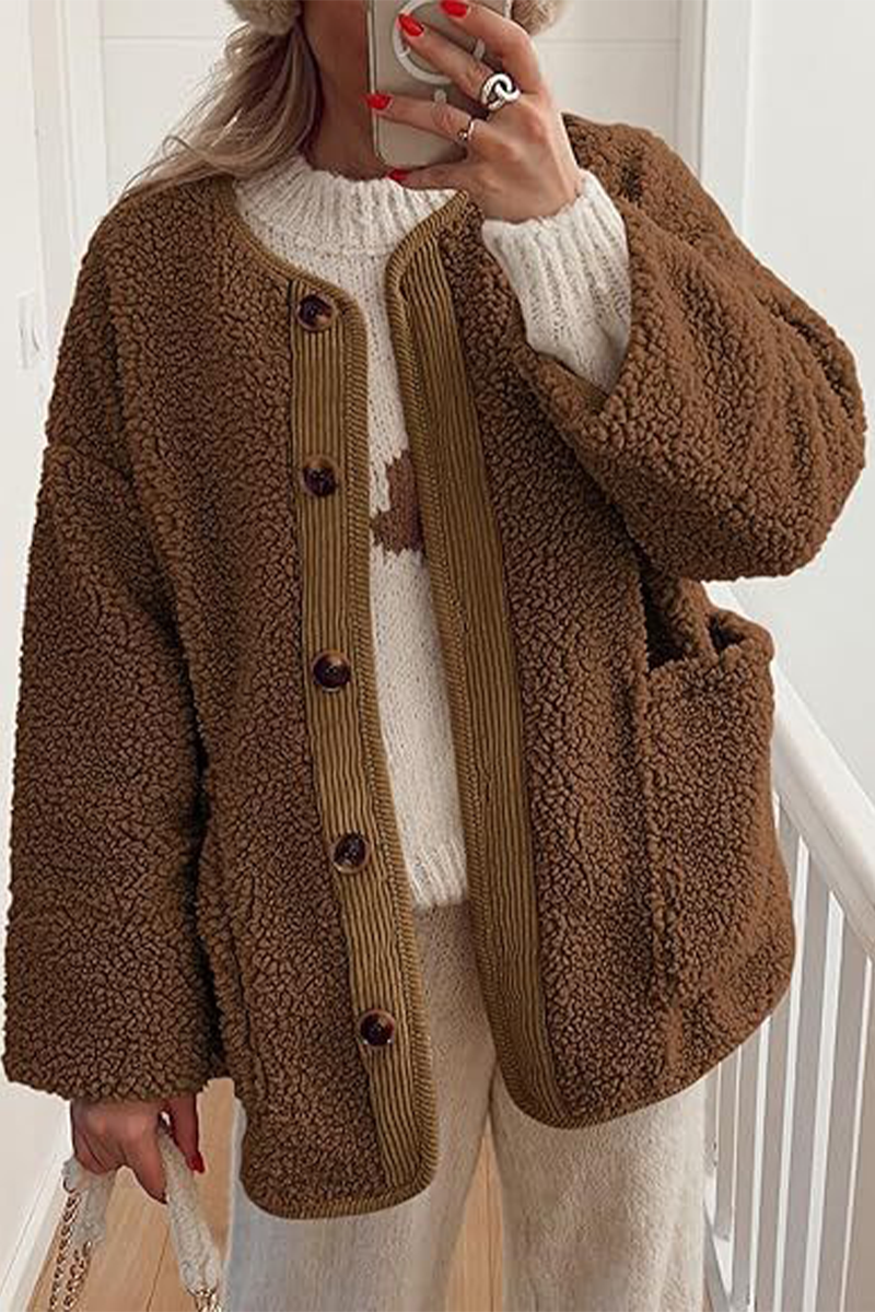 Stylish Contrast Pocket O Neck Blazer Jacket in 6 Colors