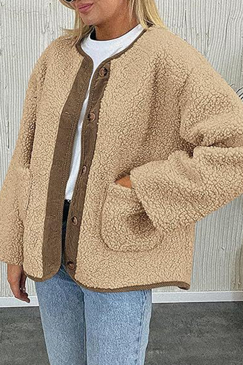 Stylish Contrast Pocket O Neck Blazer Jacket in 6 Colors