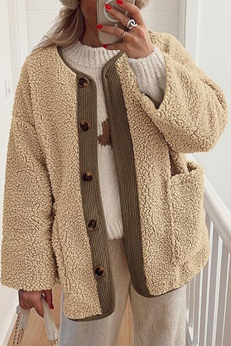 Stylish Contrast Pocket O Neck Blazer Jacket in 6 Colors