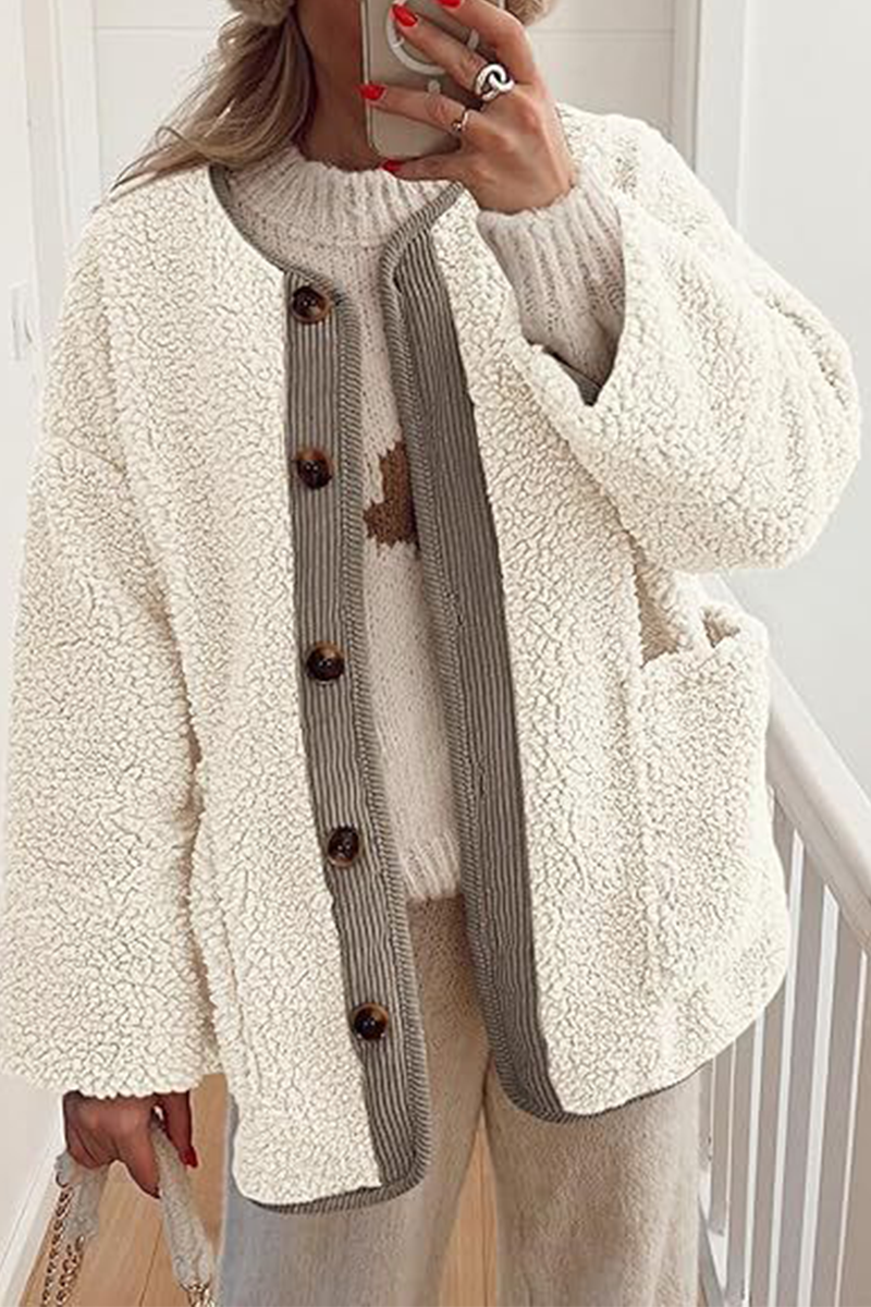 Stylish Contrast Pocket O Neck Blazer Jacket in 6 Colors