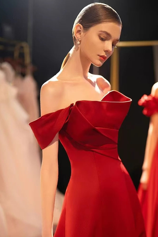 Satin Off Shoulder Ruched Formal Dress