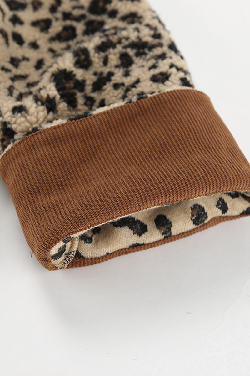 Leopard Print Patchwork O Neck Blazer with Pockets