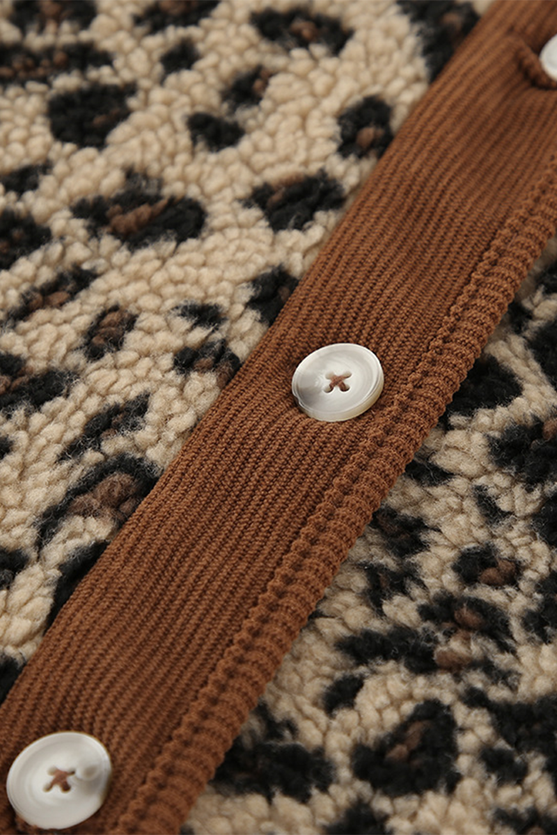 Leopard Print Patchwork O Neck Blazer with Pockets