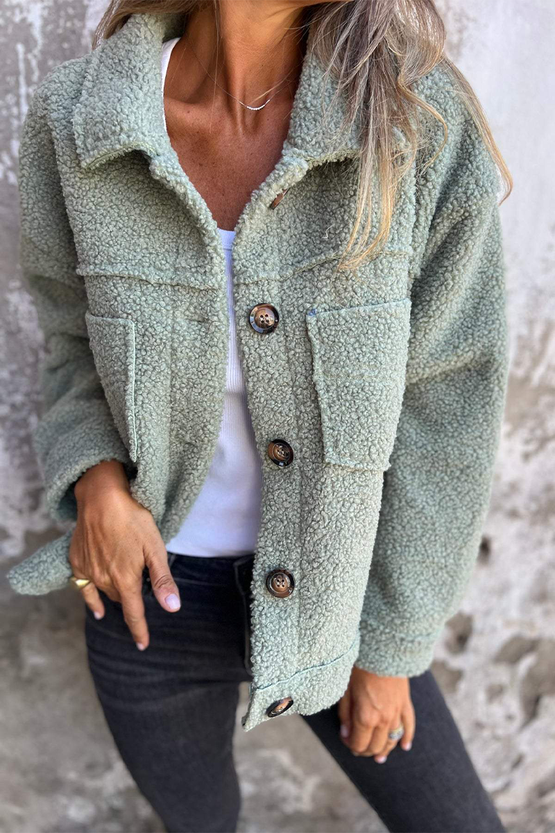 Fluffy Turndown Collar Casual Pocket Outerwear for Daily Wear