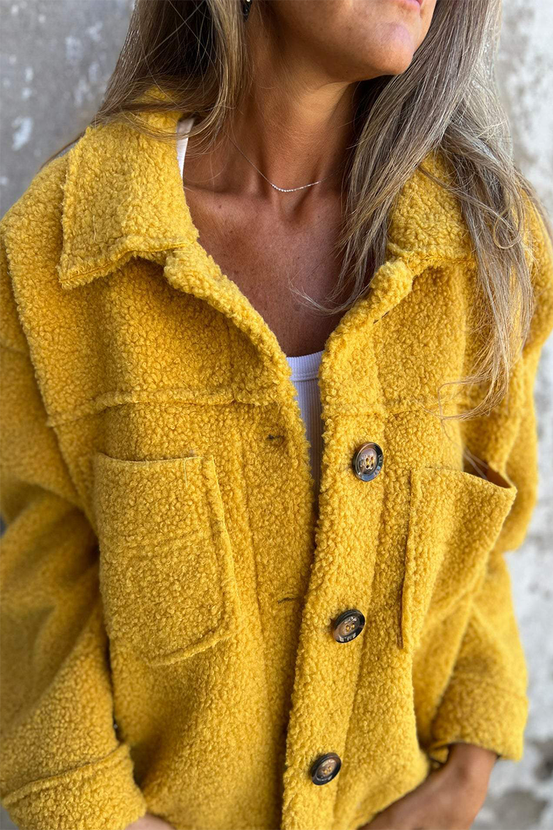Fluffy Turndown Collar Casual Pocket Outerwear for Daily Wear