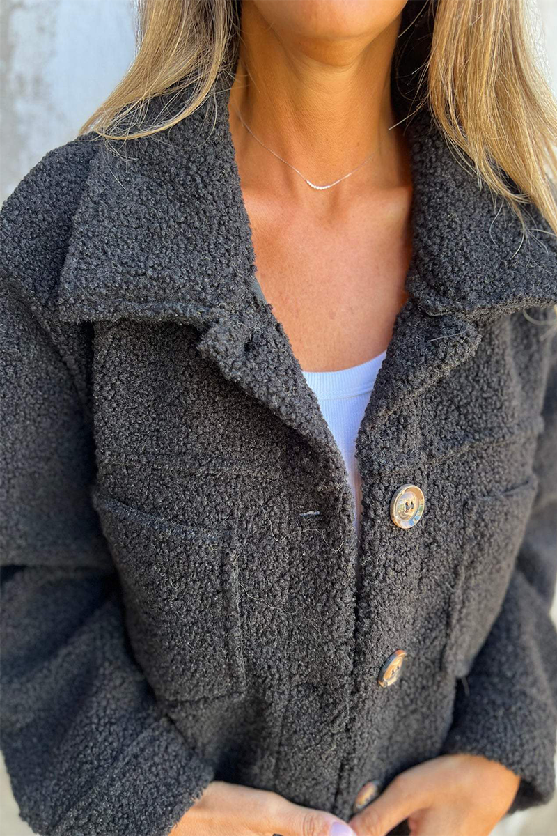 Fluffy Turndown Collar Casual Pocket Outerwear for Daily Wear