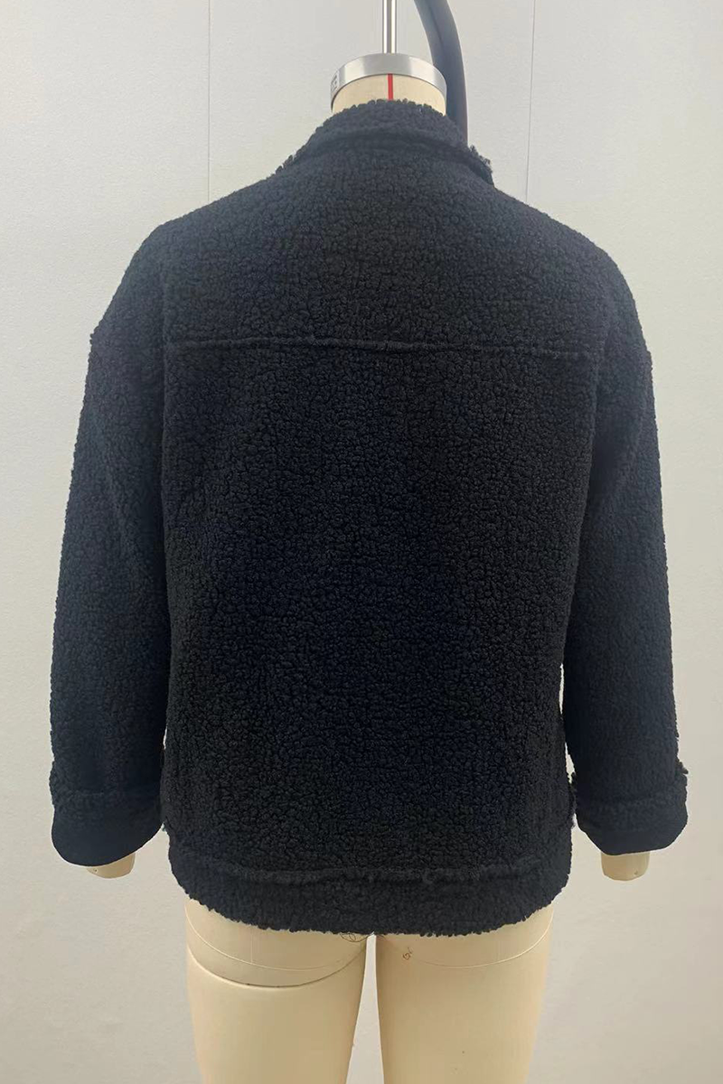 Fluffy Turndown Collar Casual Pocket Outerwear for Daily Wear
