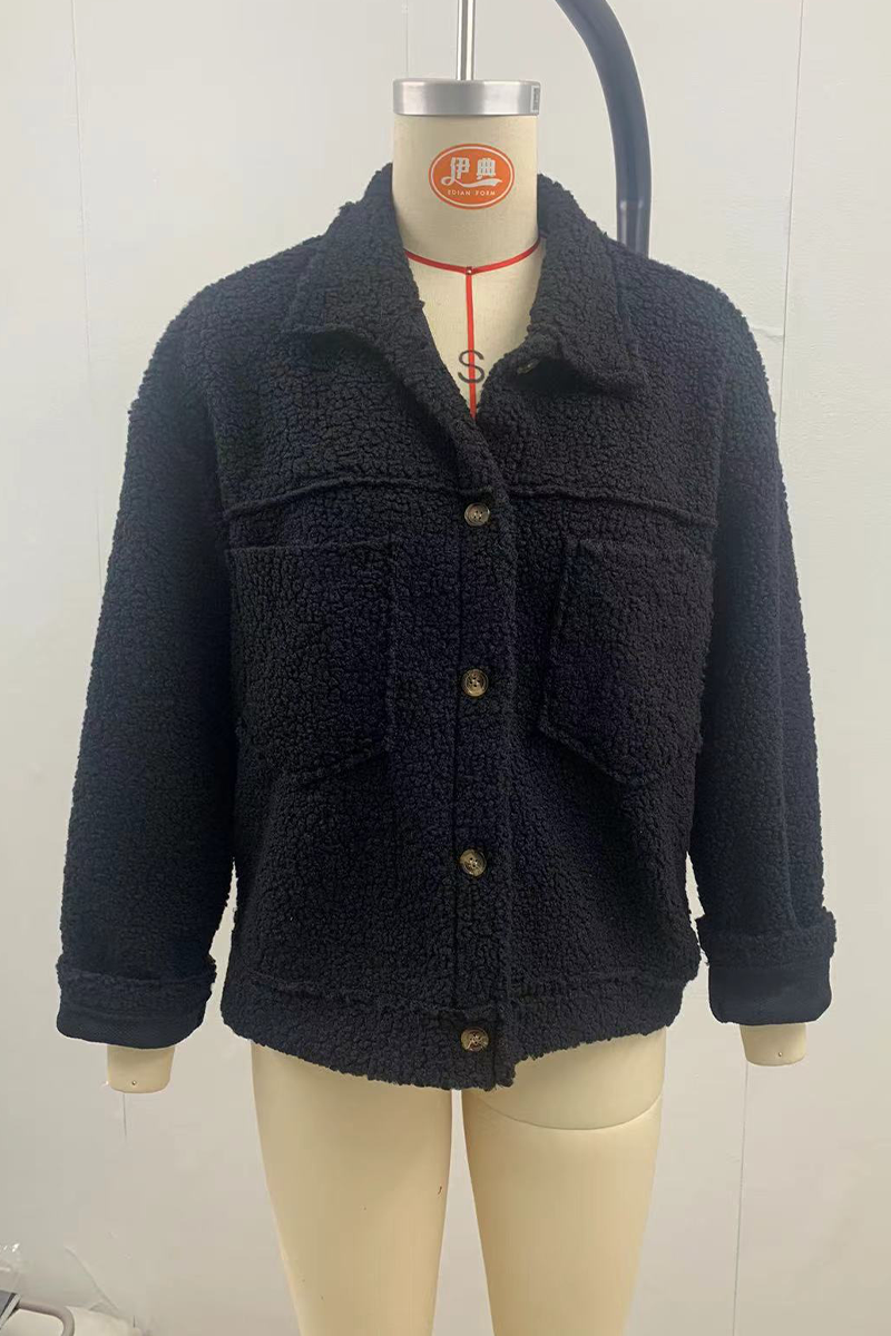 Fluffy Turndown Collar Casual Pocket Outerwear for Daily Wear
