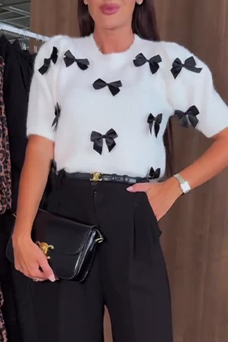 Bohonini Casual Bow Decor Contrast Sweater for Everyday Wear