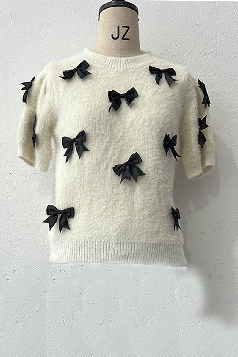 Bohonini Casual Bow Decor Contrast Sweater for Everyday Wear