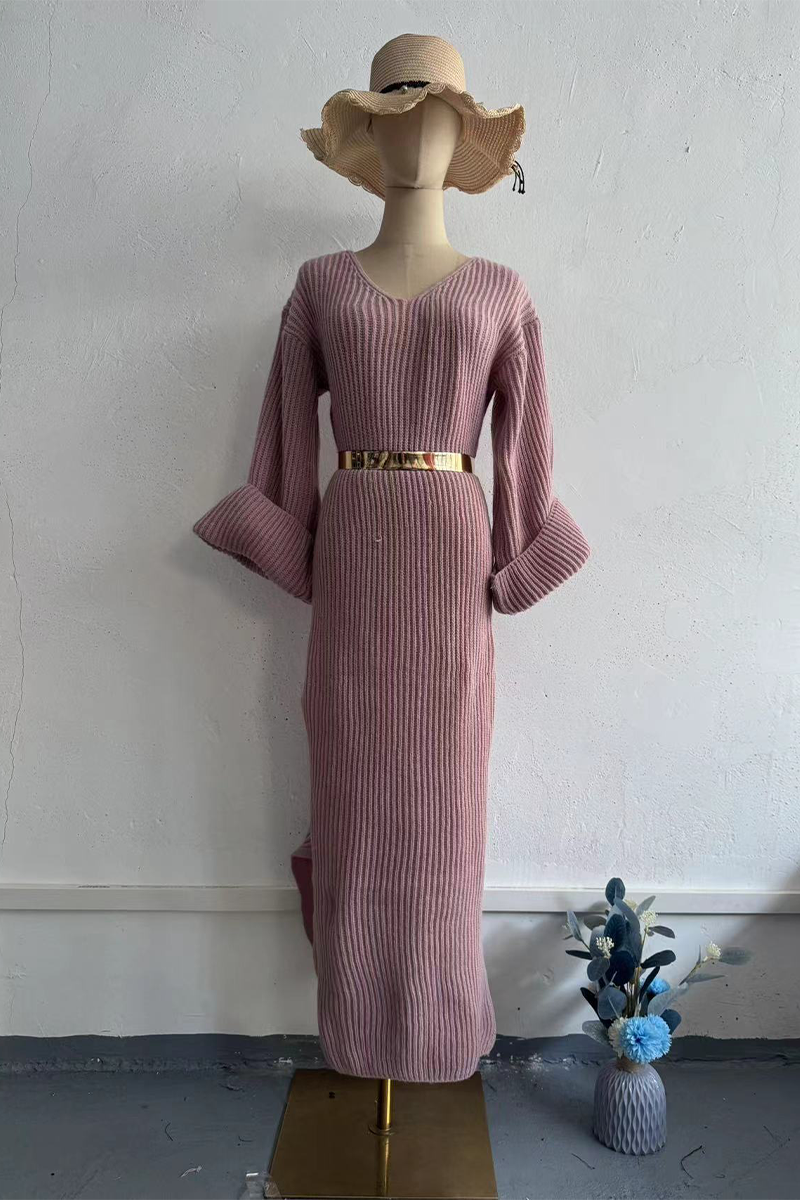 Casual Buttons With Belt O Neck Long Sleeve Dresses(4 Colors)