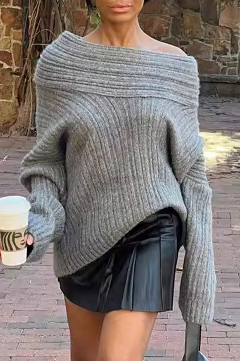 Florcoo Off Shoulder Irregular Sweater in Solid Colors