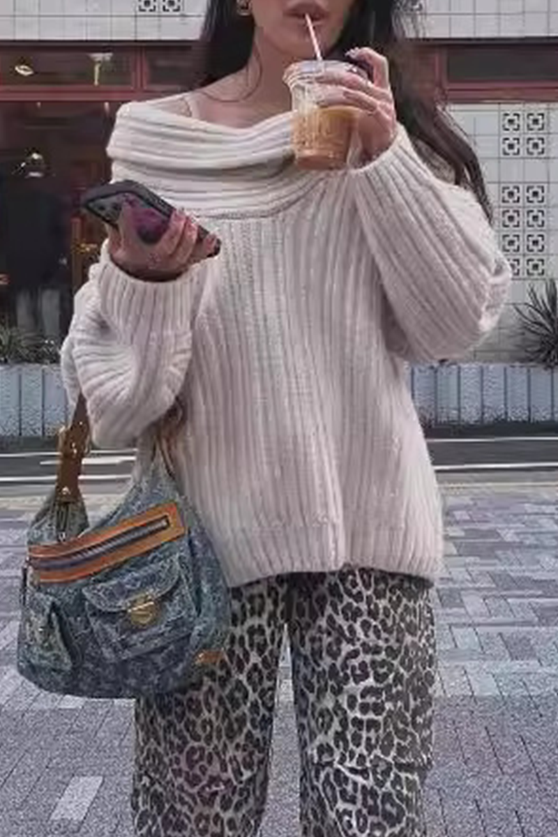 Florcoo Off Shoulder Irregular Sweater in Solid Colors