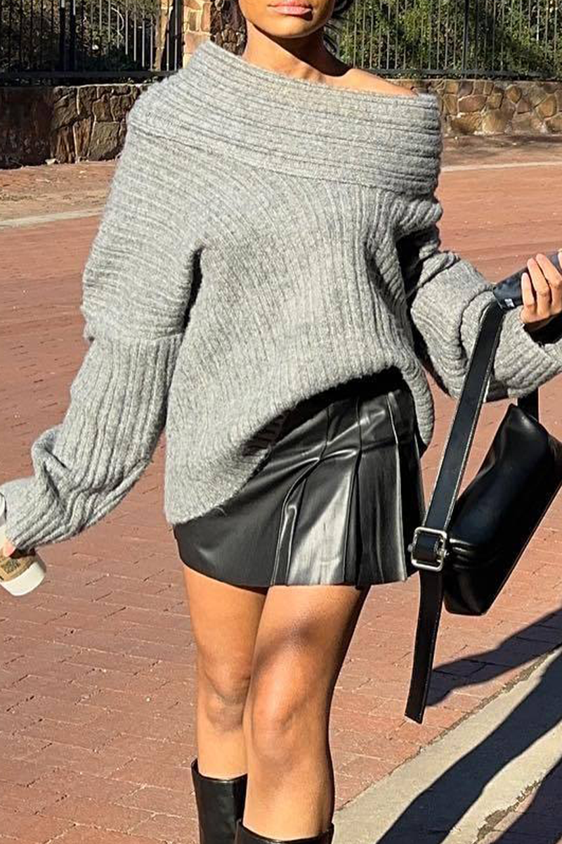 Florcoo Off Shoulder Irregular Sweater in Solid Colors