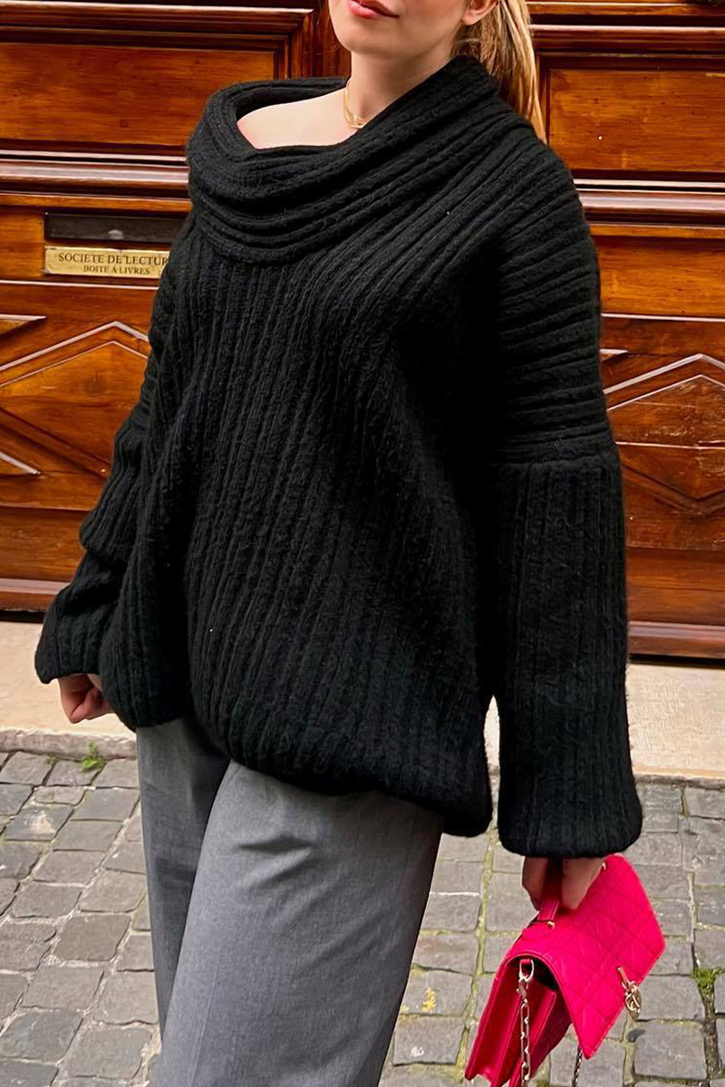 Florcoo Off Shoulder Irregular Sweater in Solid Colors