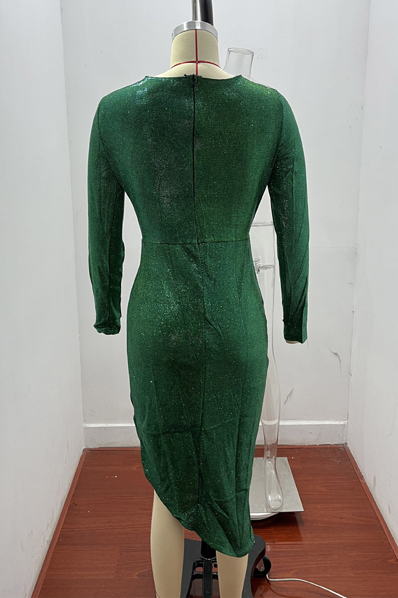 Fashion Elegant Solid Patchwork Sequined V Neck Evening Dress Dresses(5 Colors) - Fashionpara