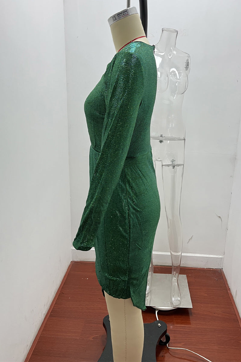 Fashion Elegant Solid Patchwork Sequined V Neck Evening Dress Dresses(5 Colors) - Fashionpara