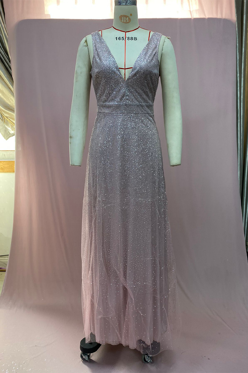 Sexy Gradient Sequined V Neck Evening Dresses - Fashionpara