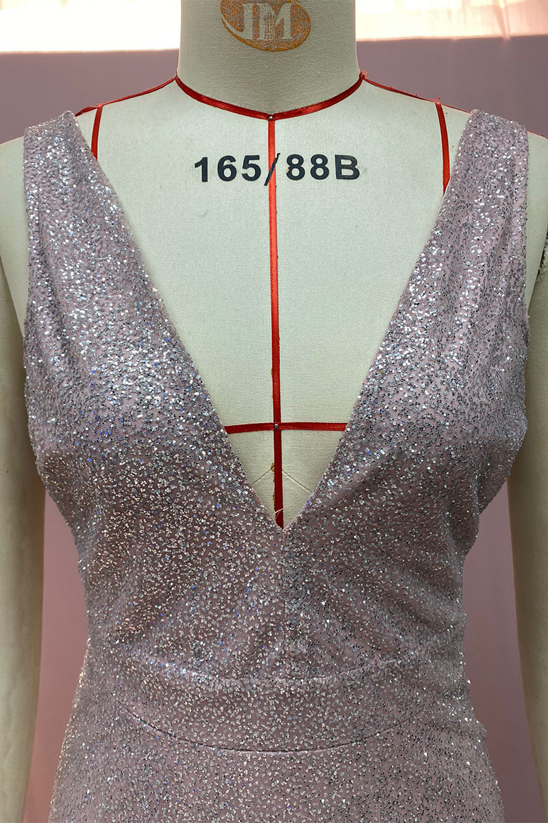Sexy Gradient Sequined V Neck Evening Dresses - Fashionpara
