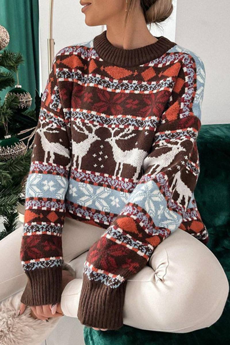 Wapiti Contrast Snowflake Knit Sweater in Three Colors