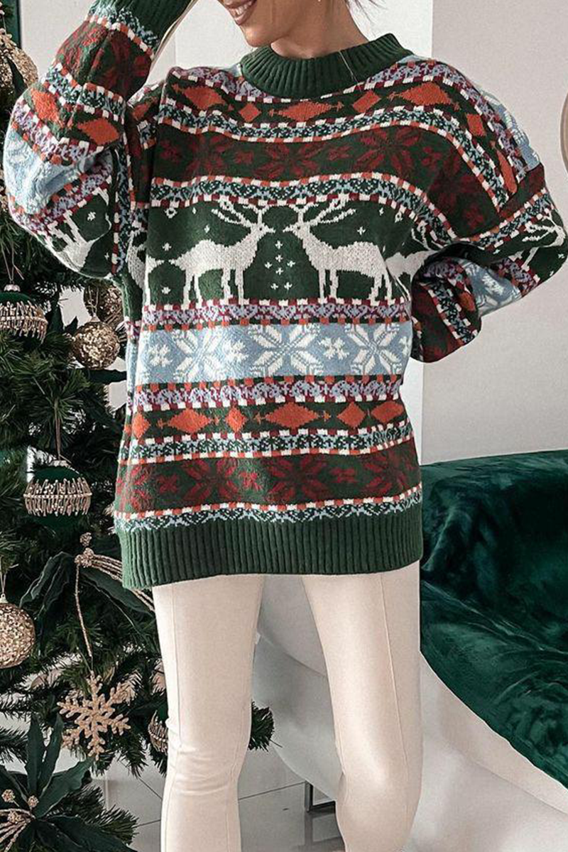 Wapiti Contrast Snowflake Knit Sweater in Three Colors