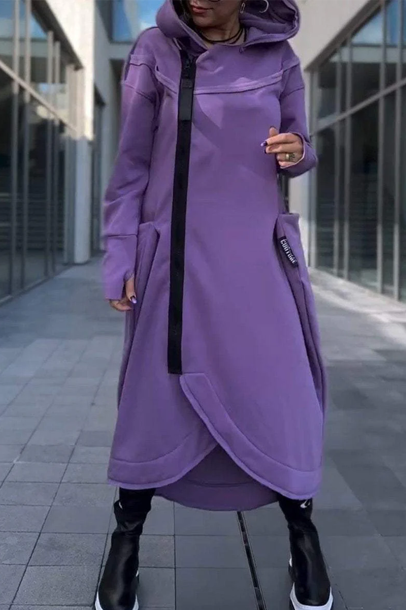 Casual Street Pocket Irregular Zipper Hooded Irregular Dresses(6 Colors) - Fashionpara