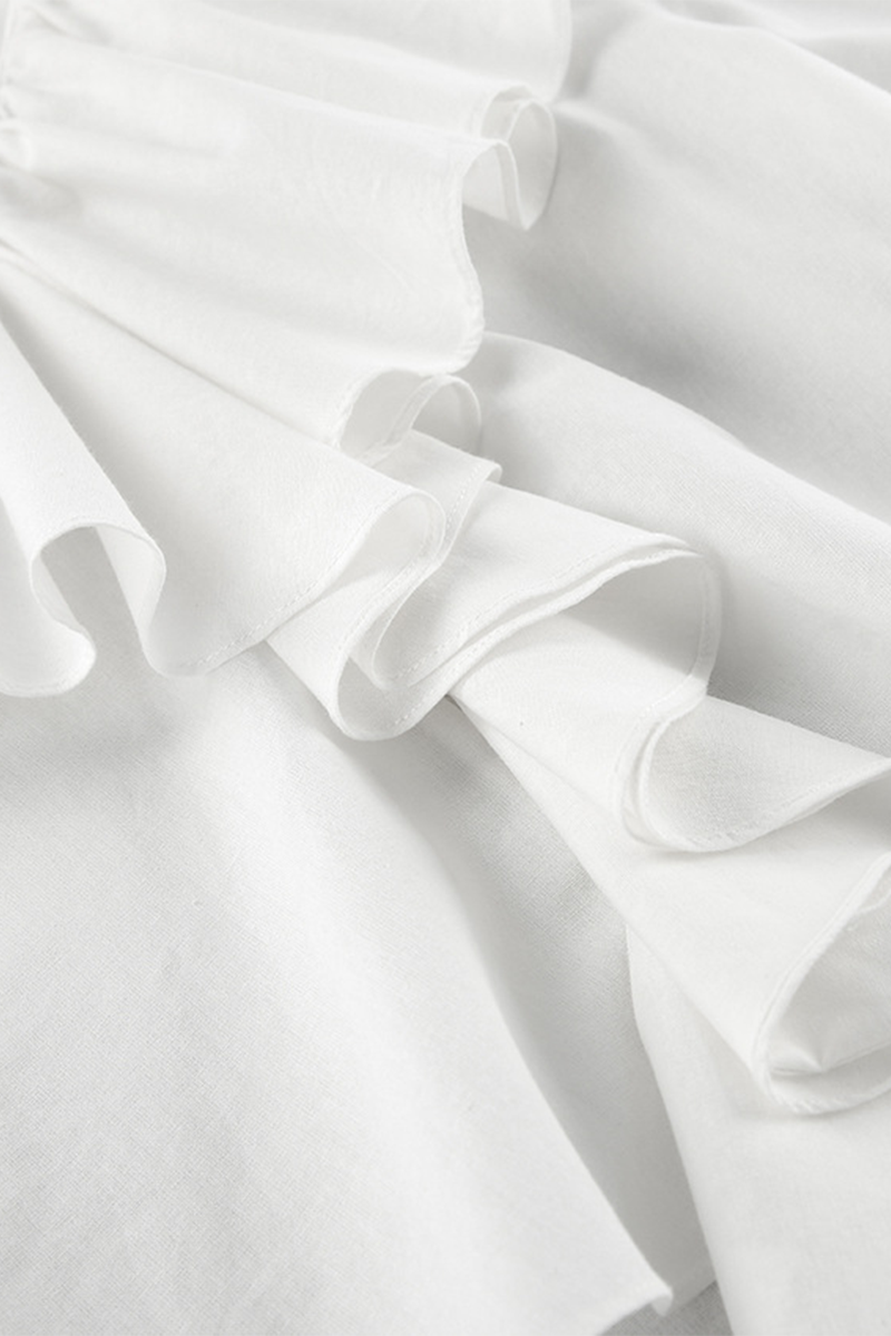 Casual Solid Color Ruffle V Neck Blouses - Fashionpara