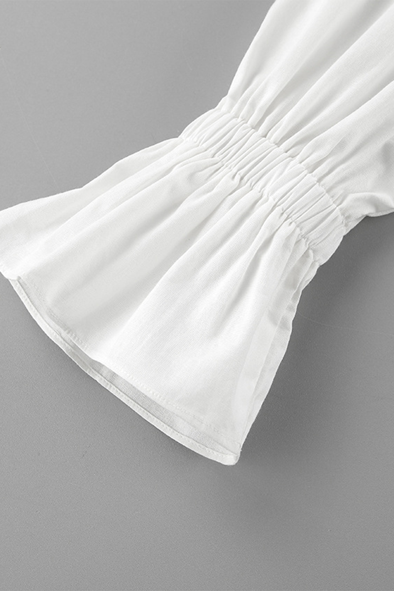 Casual Solid Color Ruffle V Neck Blouses - Fashionpara