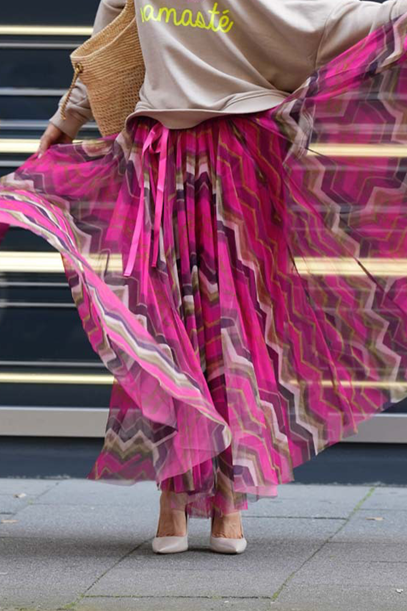 Casual Stripe Mesh Contrast Loose High Waist Type A Bottoms - Fashionpara