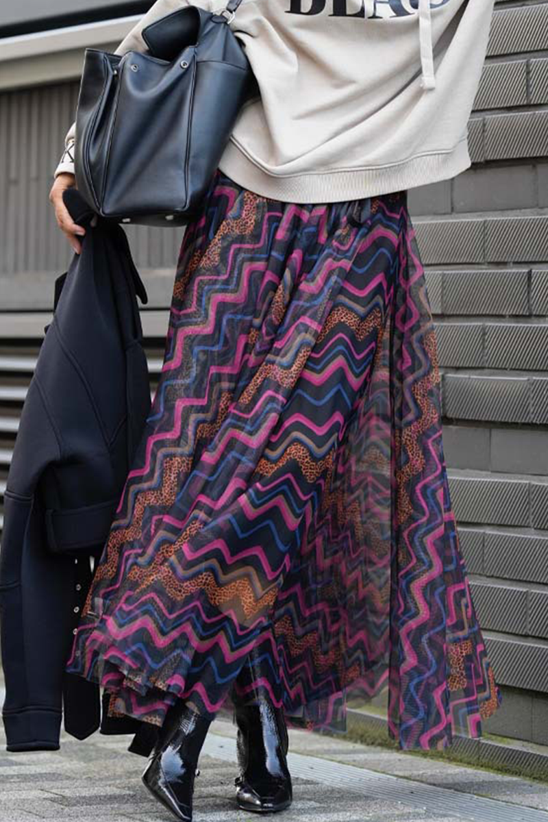 Casual Stripe Mesh Contrast Loose High Waist Type A Bottoms - Fashionpara