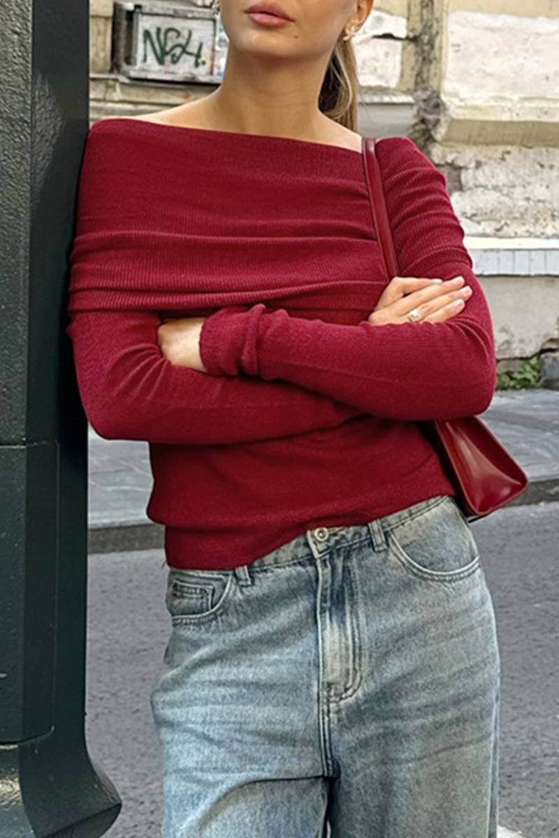 Sexy Solid Color Ruched Off Shoulder Tops - Fashionpara