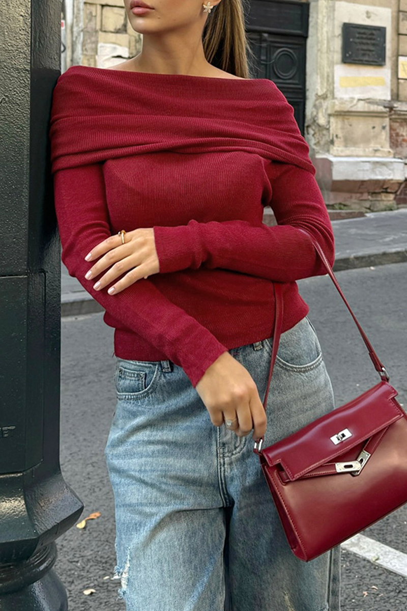 Sexy Solid Color Ruched Off Shoulder Tops - Fashionpara