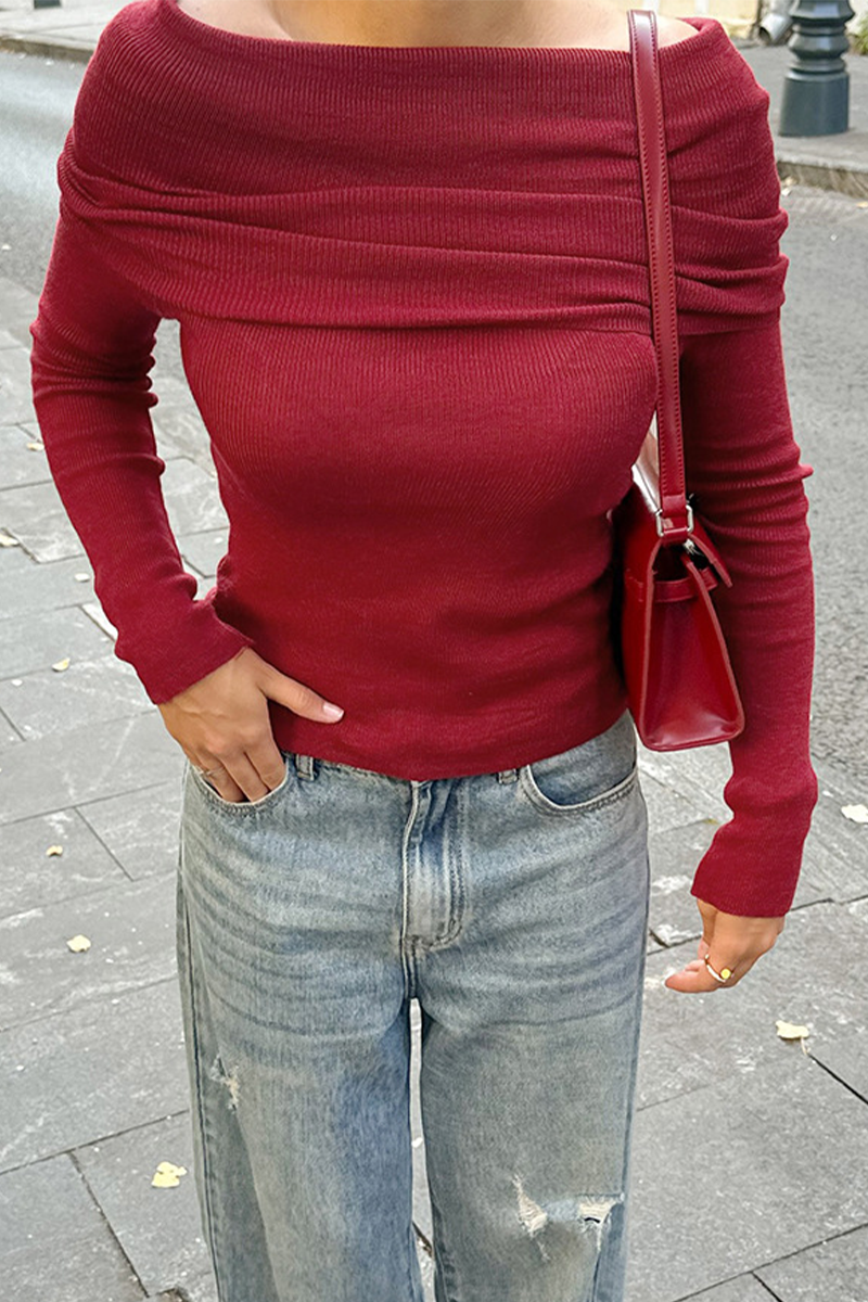 Sexy Solid Color Ruched Off Shoulder Tops - Fashionpara