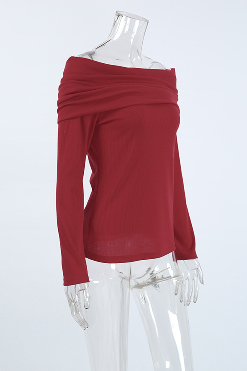 Sexy Solid Color Ruched Off Shoulder Tops - Fashionpara