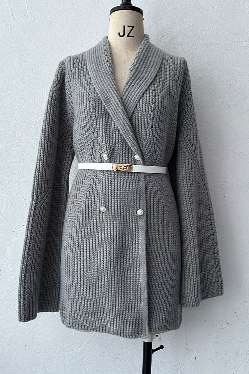Belted Weave Turndown Collar Knitted Jacket - 3 Colors Available