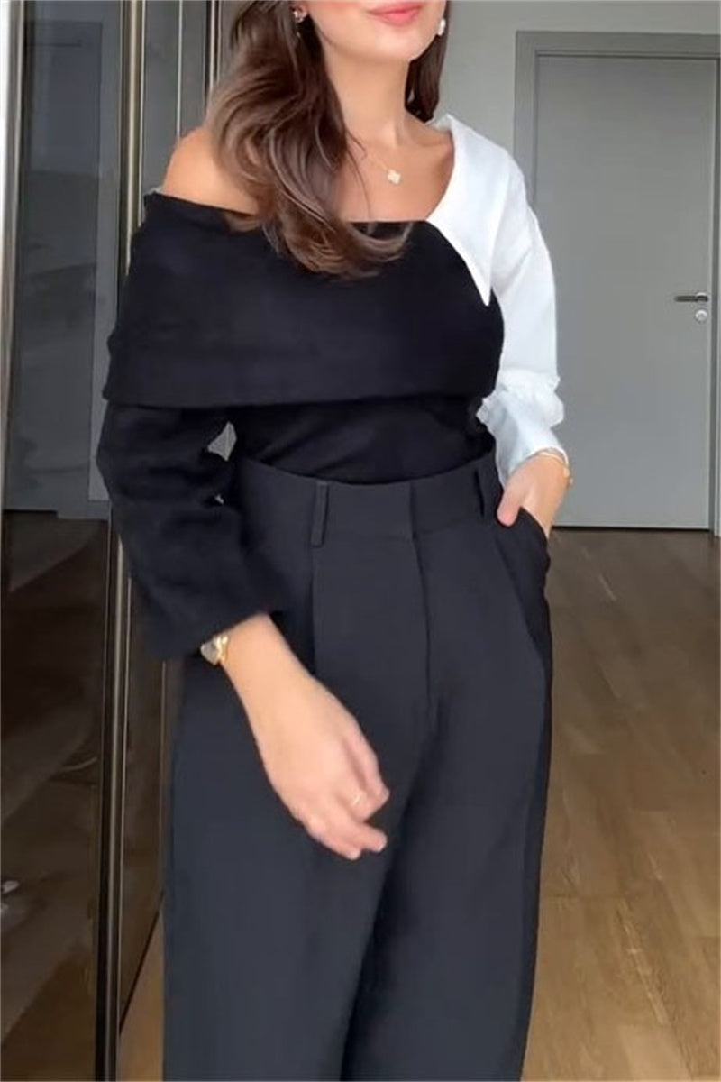 Florcoo Casual V Neck Patchwork Sweater for Effortless Style