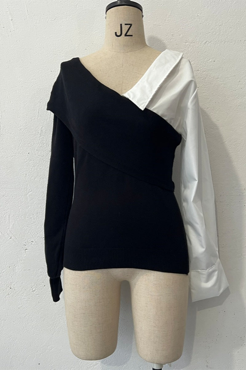 Florcoo Casual V Neck Patchwork Sweater for Effortless Style