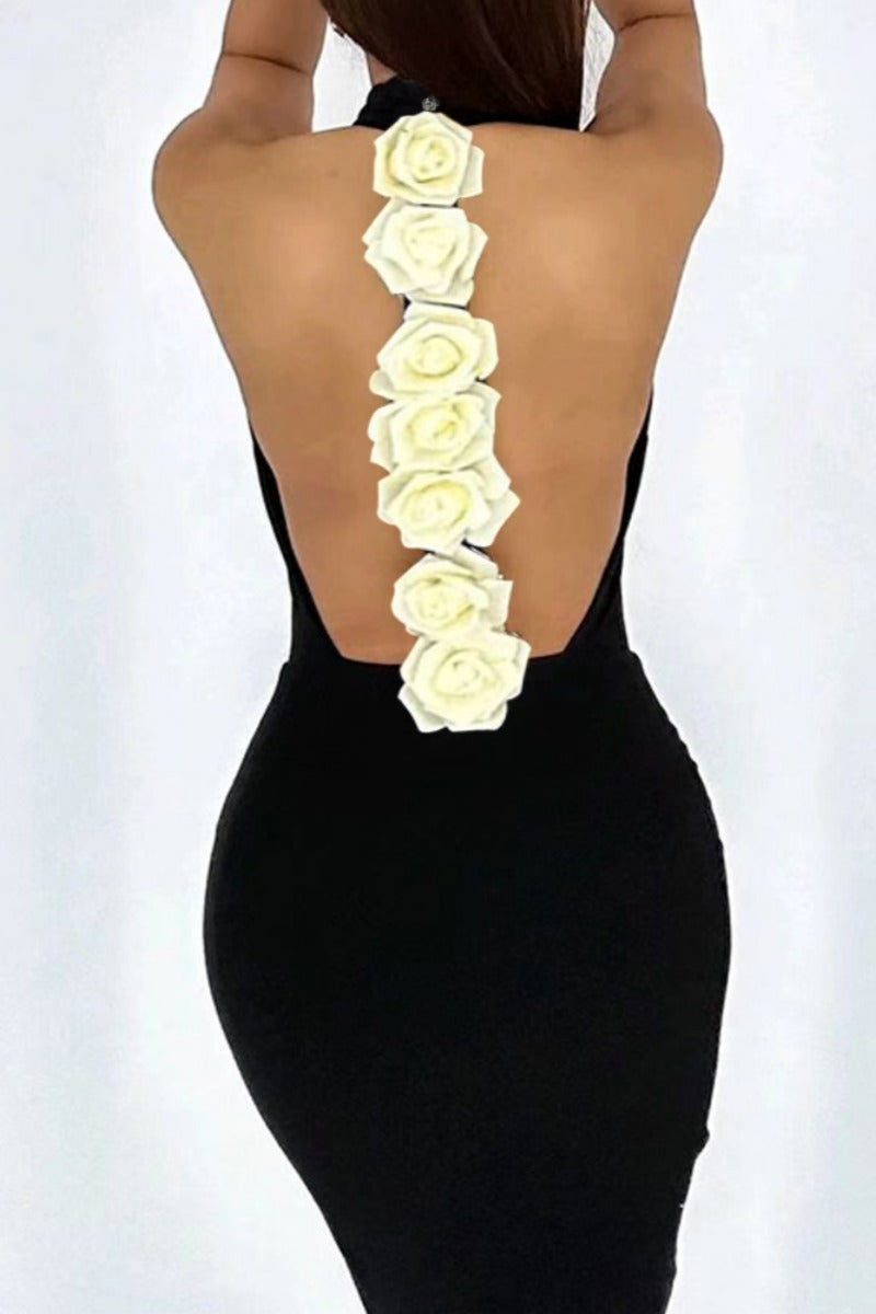 Sexy Party Hot Flowers Patchwork Backless Halter Wrapped Skirt Dresses