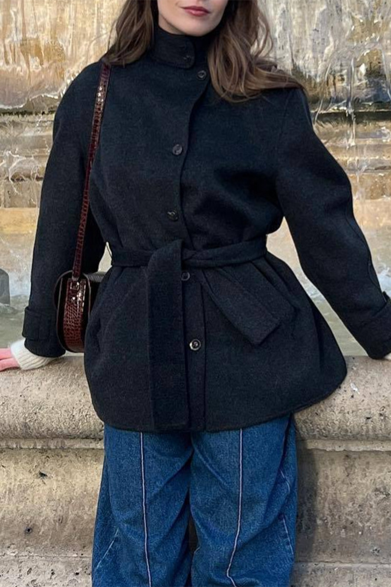 Bohonini Casual Lace-Up Mandarin Collar Outerwear Coat